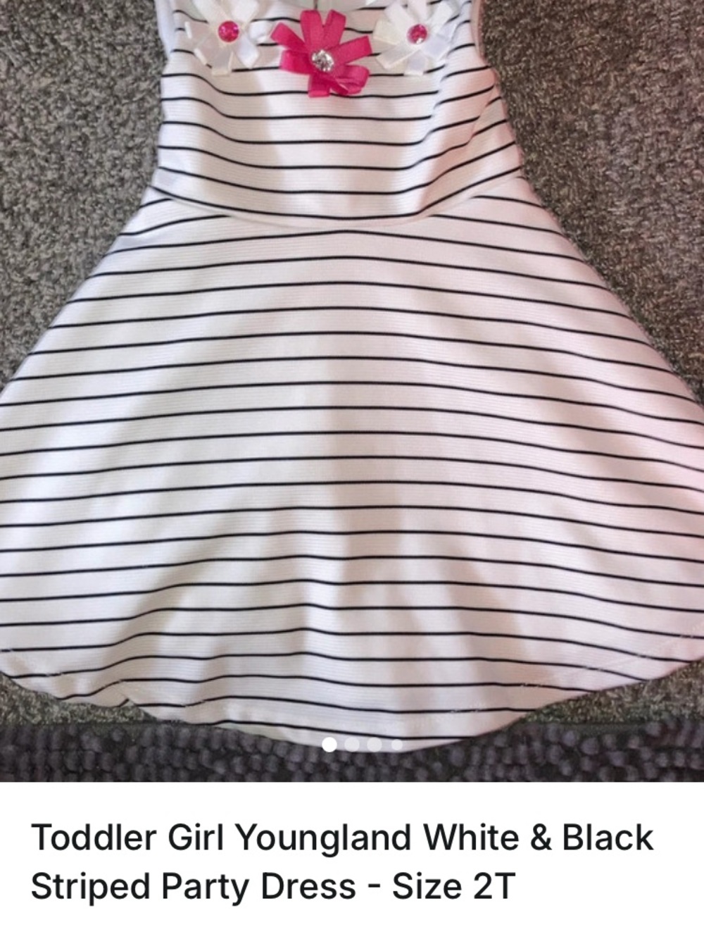 Youngland White and Black Striped Skater Skirt with Pink Flower
